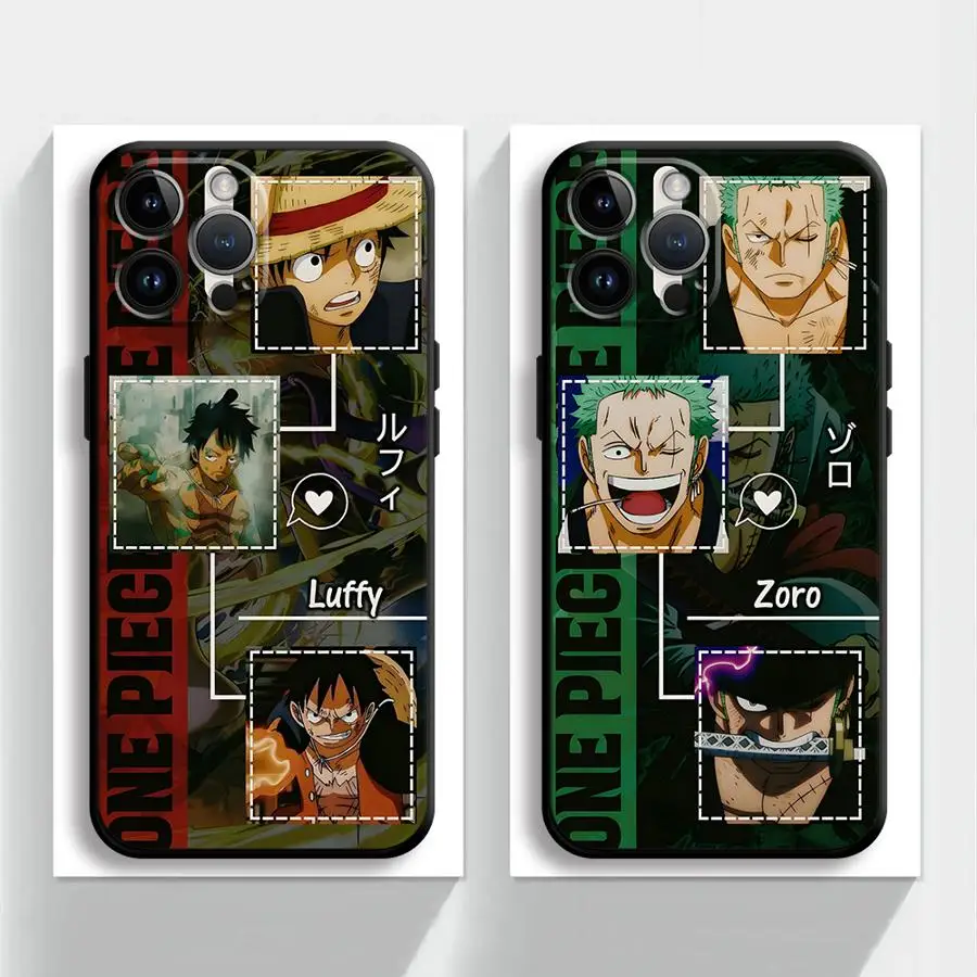 Funda para iPhone 7 8 13 12 11 17 Pro Max XS Max XR 17Air 15 16 14 Plus cubierta de teléfono suave negra de una pieza Luffy Zoro Art