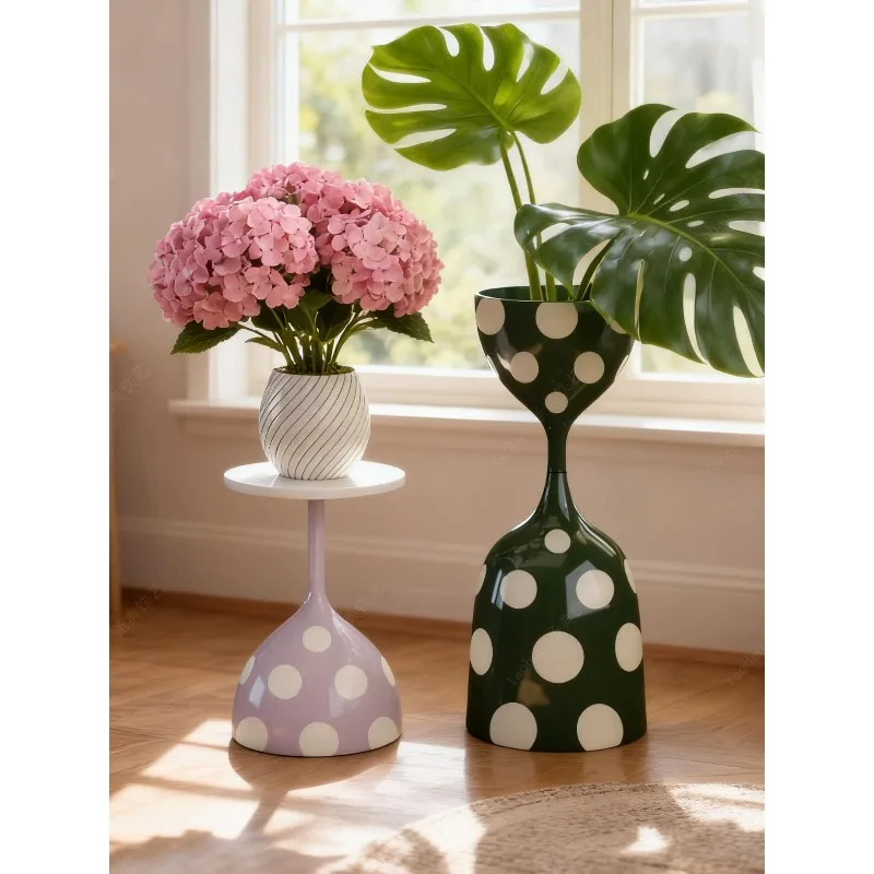 Floor-to-ceiling flower table light luxury high-grade cream wind wrought iron flower rack art decoration small round table