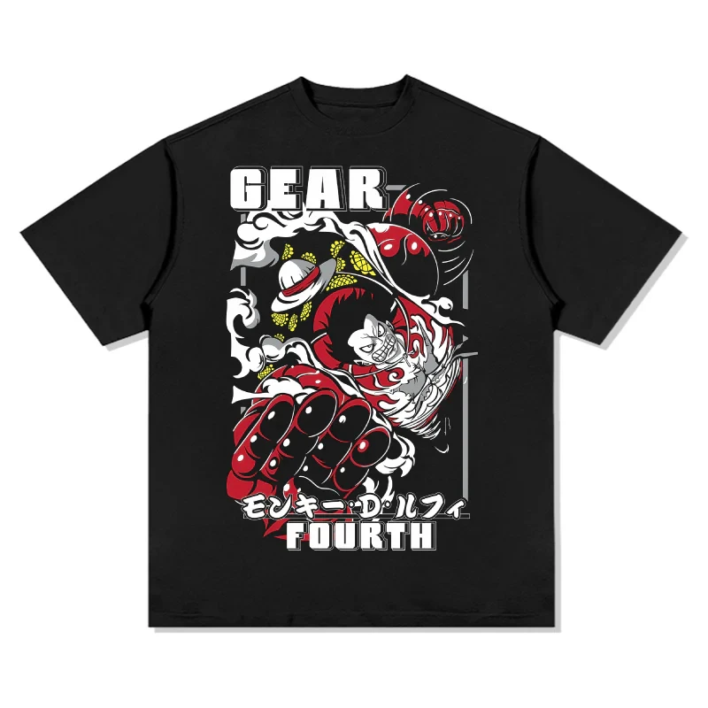 Camiseta One Piece Monkey D. Luffy Gear 4 para hombre y mujer, 100% algodón, a la moda, ligera, holgada, estilo urbano, camiseta gráfica de manga corta
