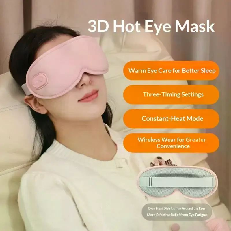 1Pcs 5 Vibration 3 Levels Adjustable Heating Sleep Mask 3D Cordless Eye Massager For Travel Reduce Dark Circles Eye Fatigue