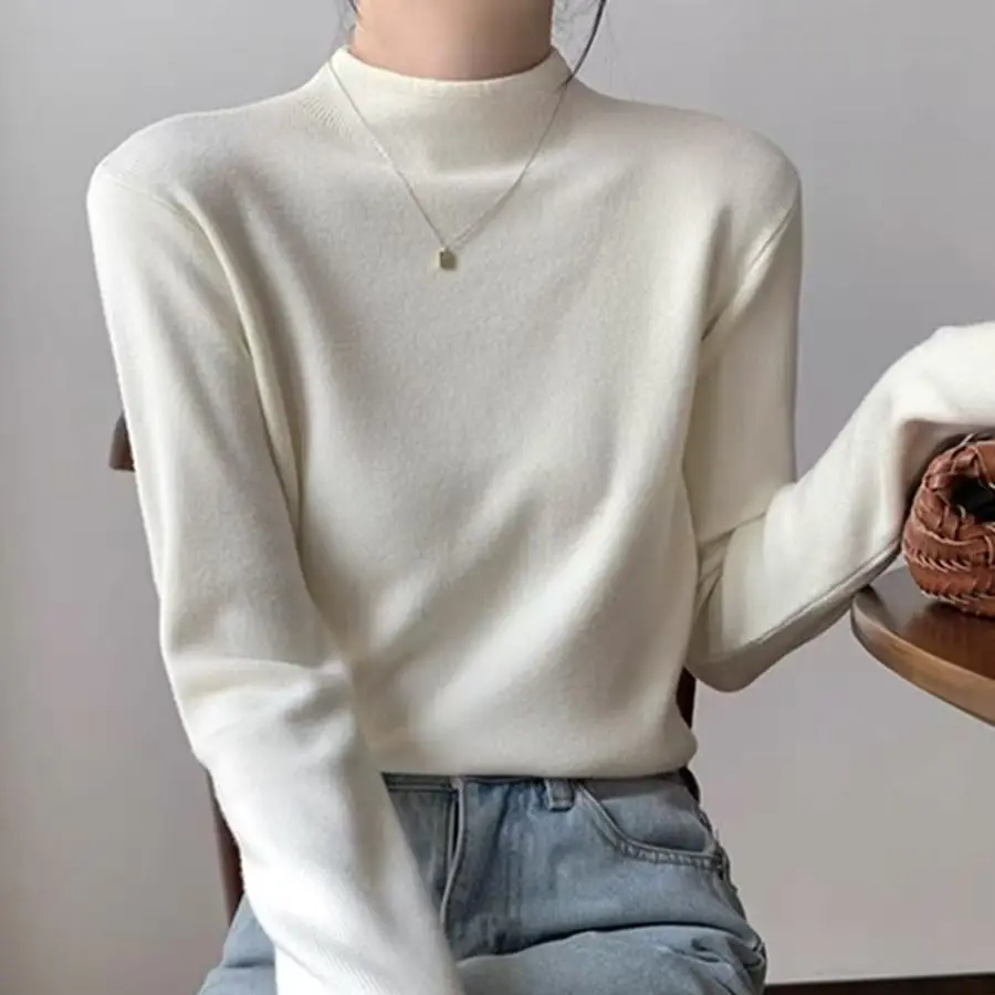 

Простой вязаный свитер Ele Long Sve с высоким воротником, однотонный базовый осенне-зимний новый трикотаж без рукавов