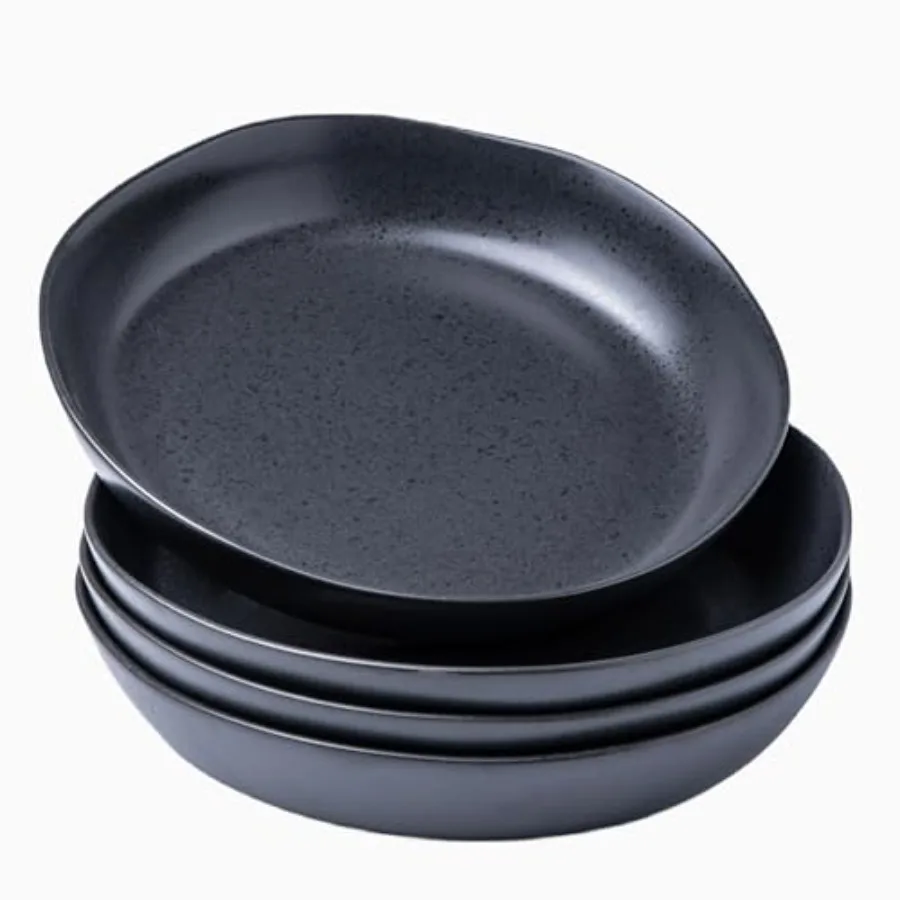 

Ceramic 9.75 inch Large Flat Pasta Bowls 38oz Wide Bowls for Kitchen Oven MicrowaveandDishwasher Safe Bowls with Wavy Rim for P