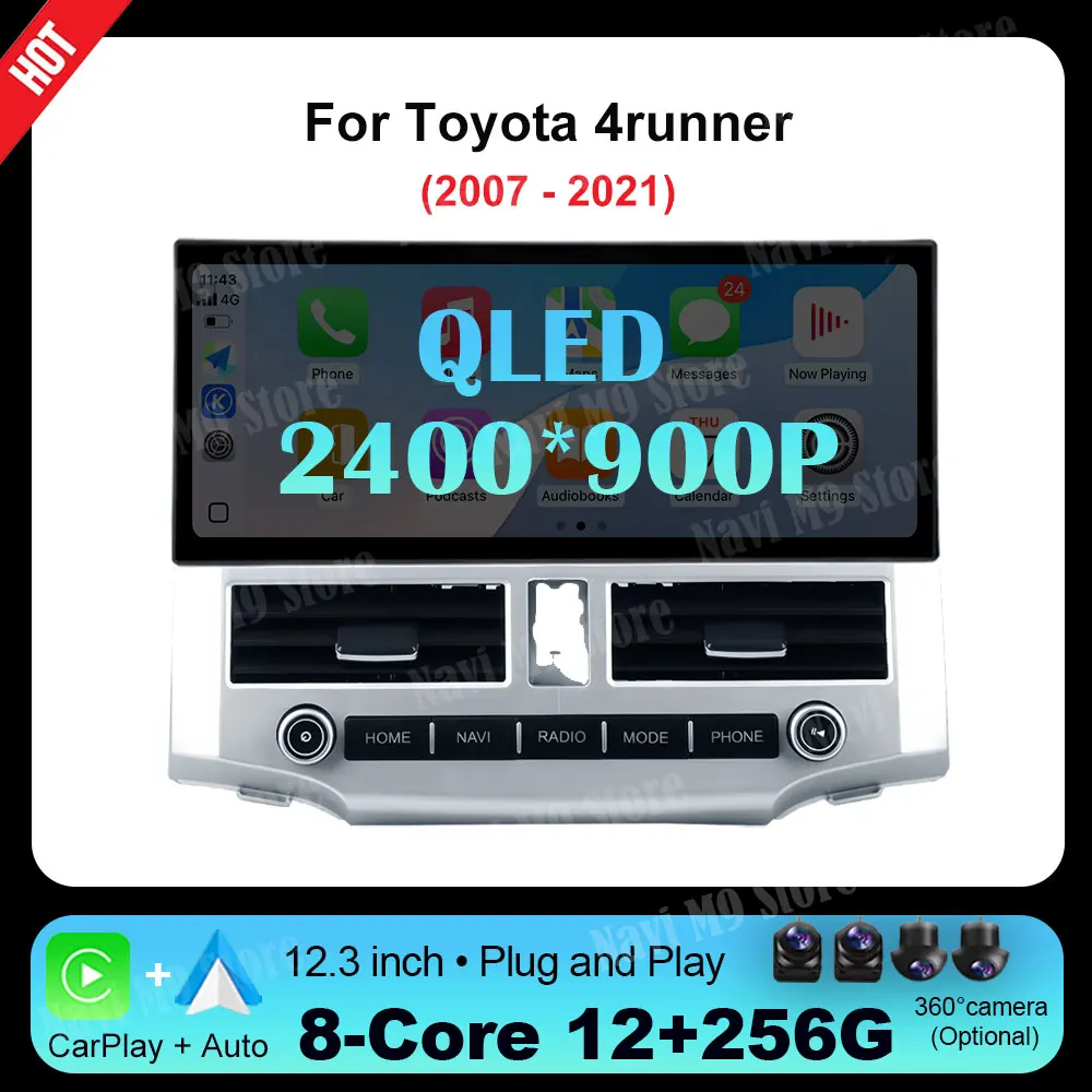 

Автомобильный мультимедийный радиоплеер Android 14 для Toyota 4runner 2007-2021 GPS WiFi BT Автоаксессуары 4G DSP Стерео QLED Сплит экрана