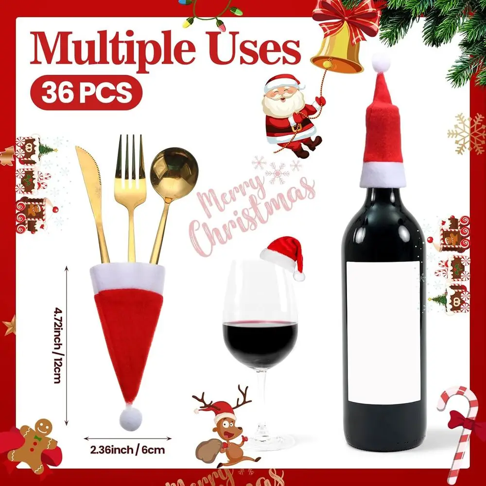 Chumia 72 Pcs Christmas Chair Covers and Santa Hats Silverware Holders Red Christmas Dining Chair Back Slipcovers for Xmas Holid