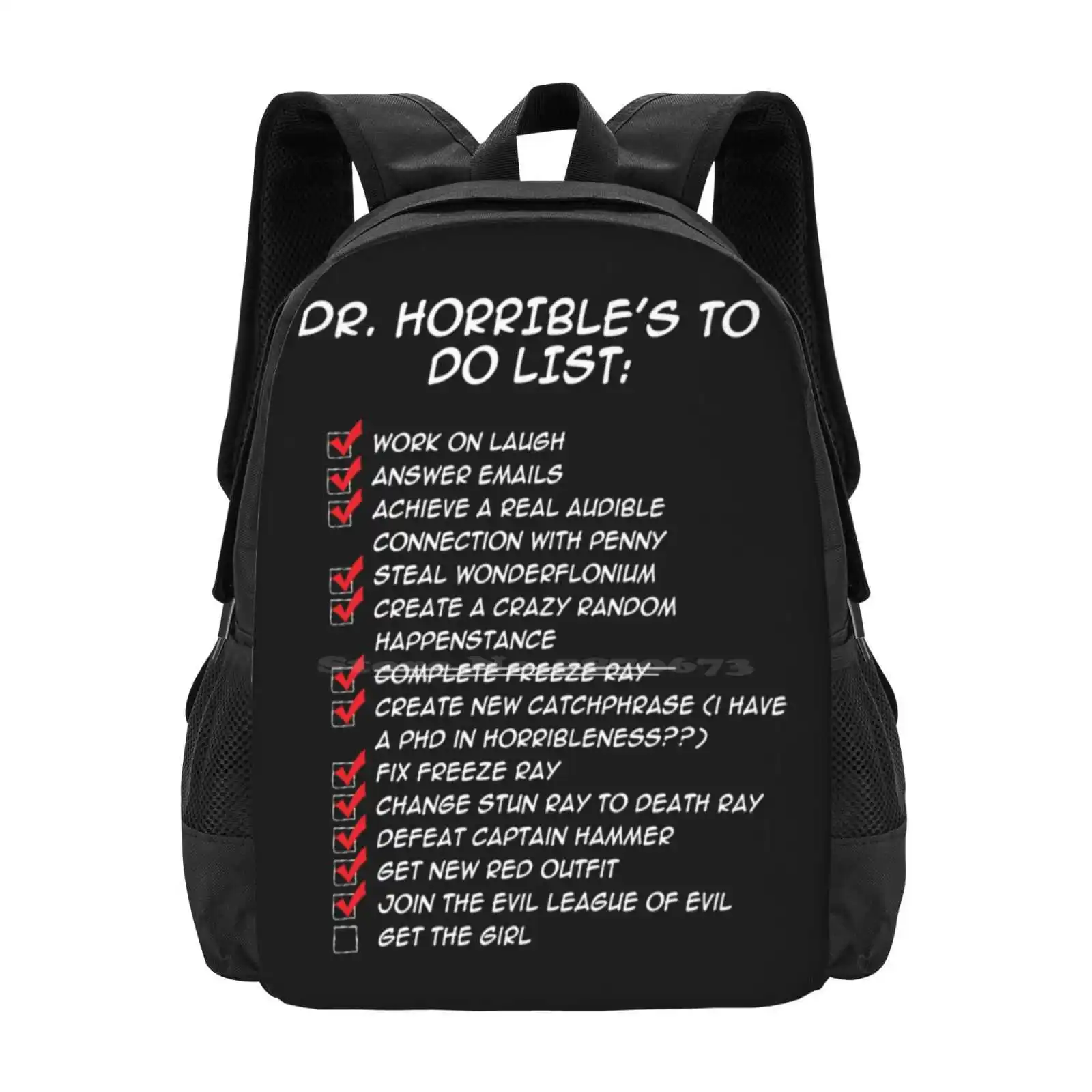 

Список дел Dr Horrible's Essential Футболка Школьные сумки Путешествия Рюкзак для ноутбука Dr Horribles Do List Essential