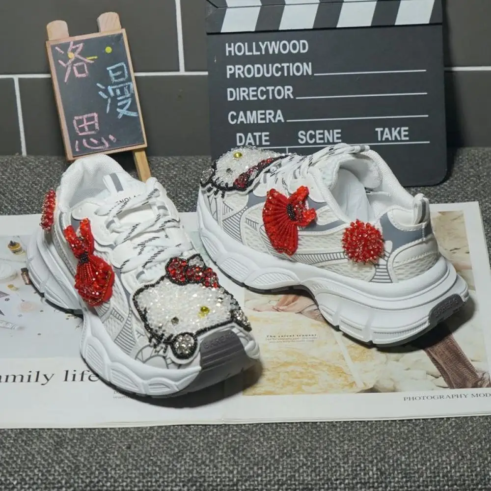 لطيف في الهواء الطلق الترفيه أحذية جديدة الكرتون الفتيات مرحبا كيتي سانريو أنيمي الربيع سميكة القاع المضادة للانزلاق أحذية رياضية فتاة هدية #4