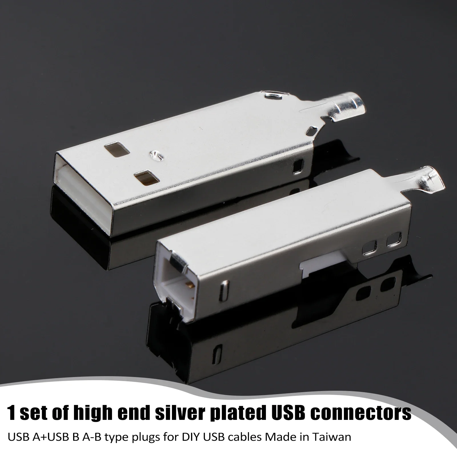 Gold/Silver/Rose Plated USB 2.0 Connector Plugs - A & B Type Solderable Set for DIY Cables with Heat Shrink Tub