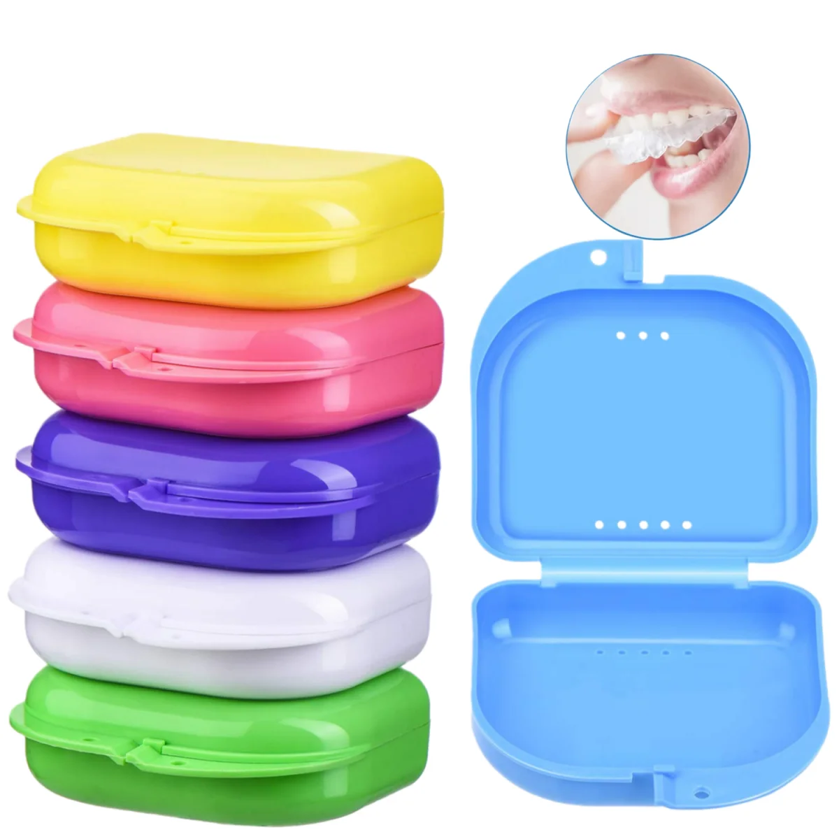 Denture Storage Box with Vent Holes Dental Orthodontic Retainer Case Mouth Guard Case Plastic Teeth Container for False Teeth