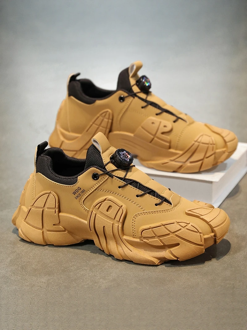 Men's Casual Sports Shoes Spring Autumn Thick Bottom Anti-slip Rotation Buckle Leisure Dad Shoes Easy Wear Net Lined Fashionable