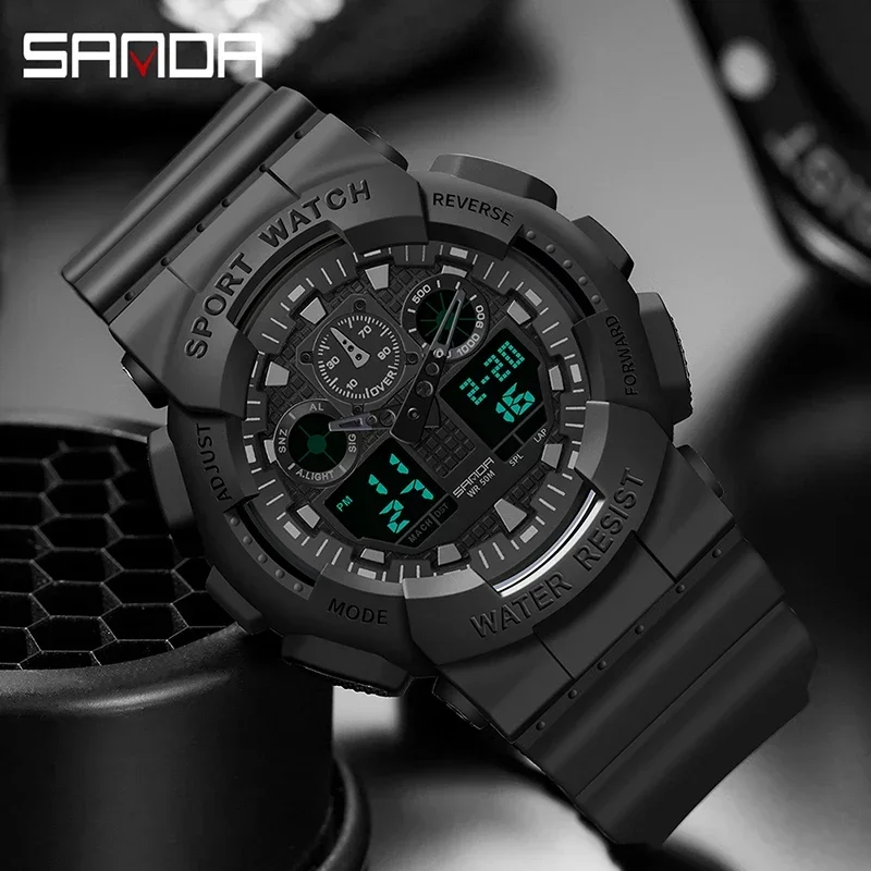 SANDA Multifunctional Sports Watch Waterproof Luminous Dual Movement Quartz Electronic Watch Fashion Couple Watch for Men Women