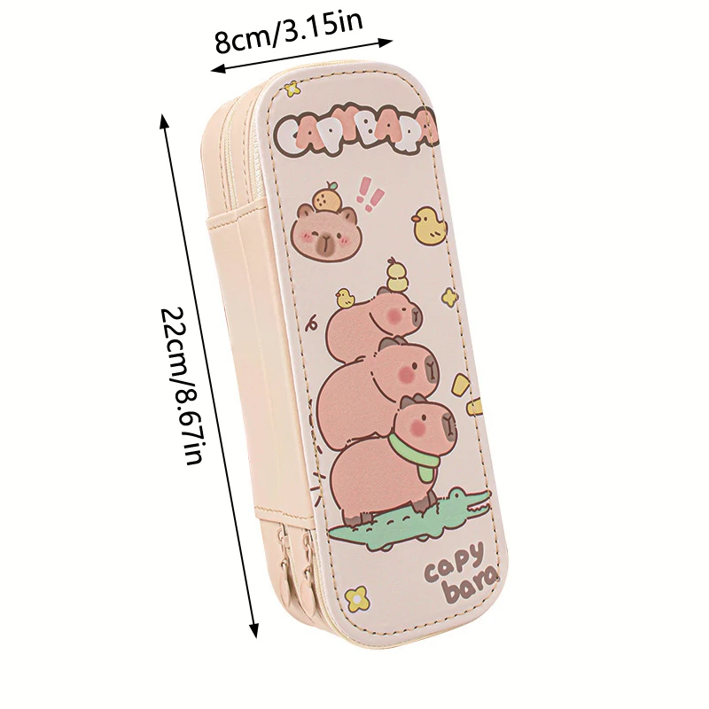 Kawaii Capybara Lápis Cases, Grande Capacidade, Dupla Camada, Saco Lápis, Bolsa, Caixa Titular, Material Escolar e de Escritório do Estudante