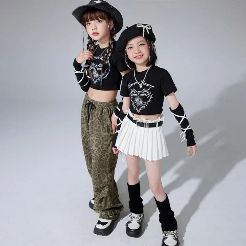 Girls Hip Hop Crop Tops Print Pants Children Streetwear Dance Mini Skirts Kids Ballroom Jazz Costumes Cheerleader Clothes Sets