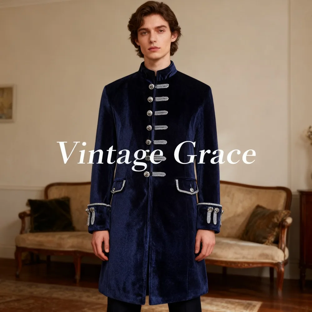 

Мужское бархатное пальто в стиле стимпанк в стиле ретро — однотонное стильное верхнее белье с воротником-стойкой для повседневных поездок на работу/вечеринок в стиле ретро
