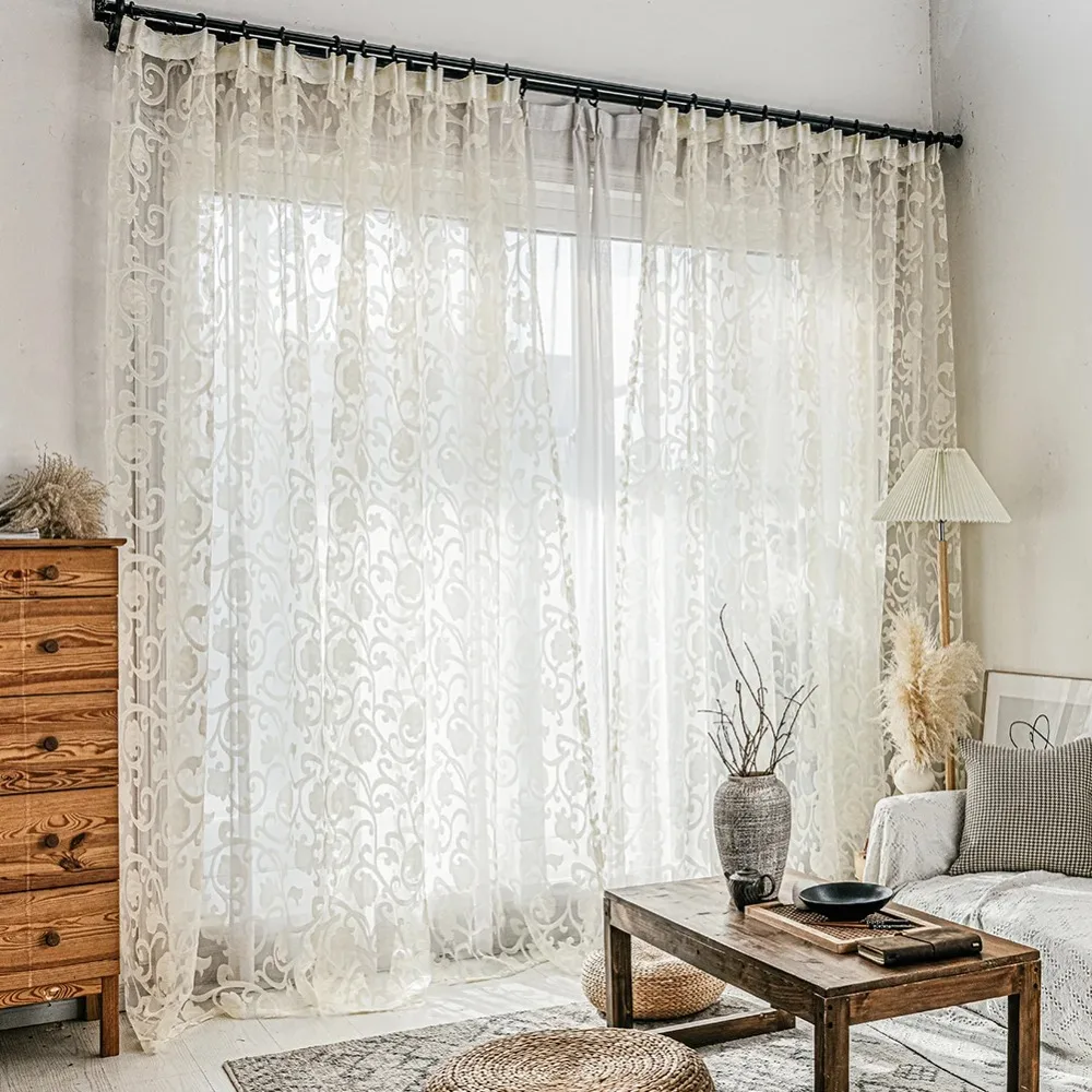 European Style Jacquard Design Sheer Panel Tulle Curtain for Living Room Balcony Organza Fabrics Window Treatments