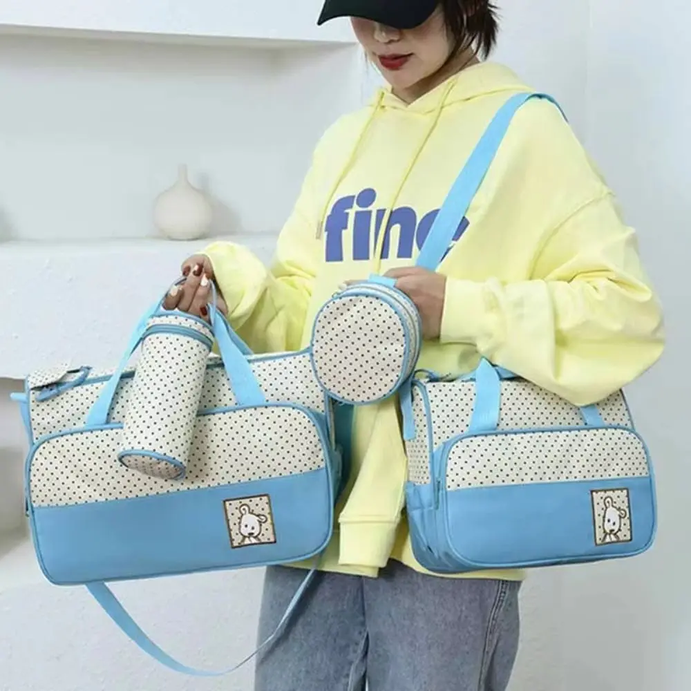 

5Pcs/Set Large Capacity Baby Bag for Mom Multifunctional Built-in Diaper Pad Travel Stroller Organizer Fashion