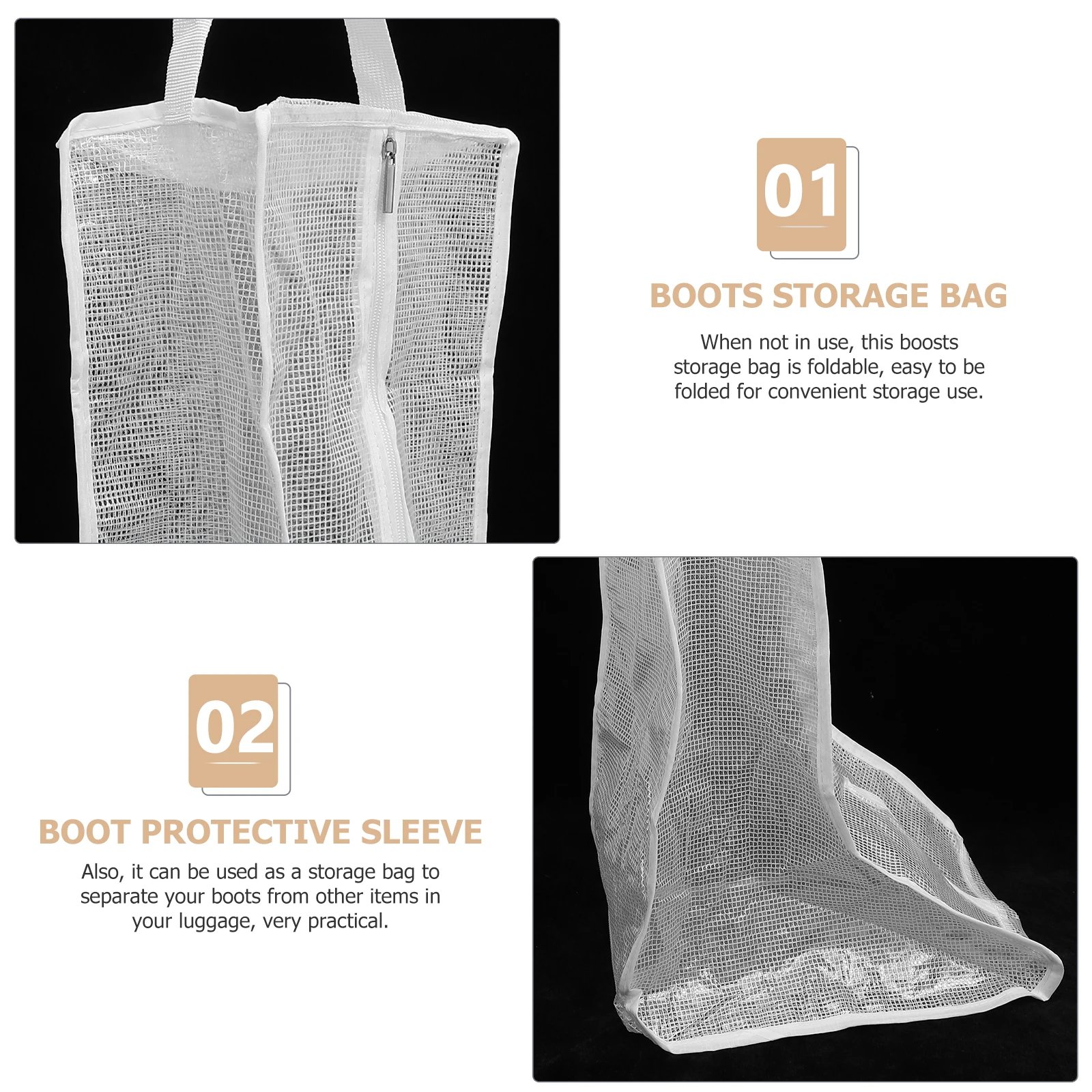 

Zipper Shoe Bag for Boots Storage Organizer Travel Use Dust Proof Pouch Foldable Lightweight Reusable Protective Case Mesh