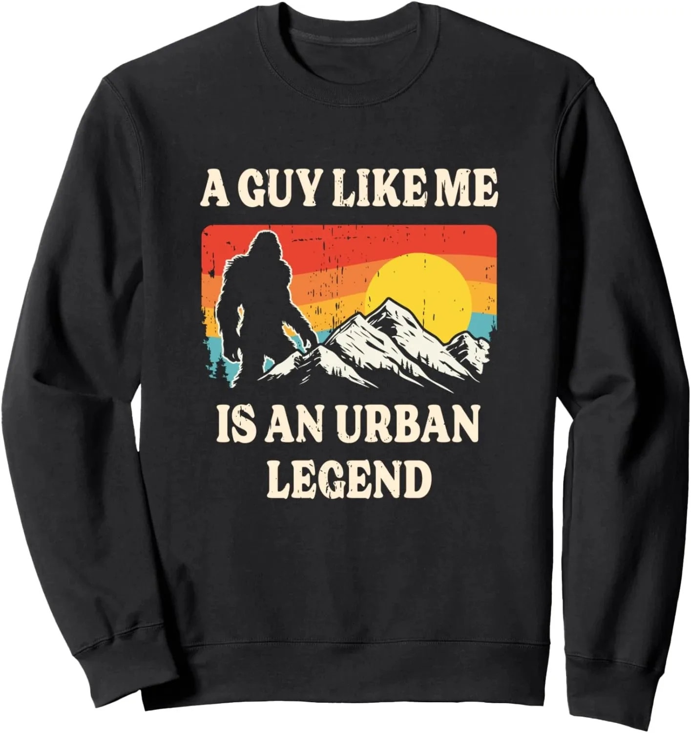 

Autumn and Winter Style Urban Legend Sweatshirt, "Bigfoot Retro Mountain Scene" Graphic for A Trendy Look