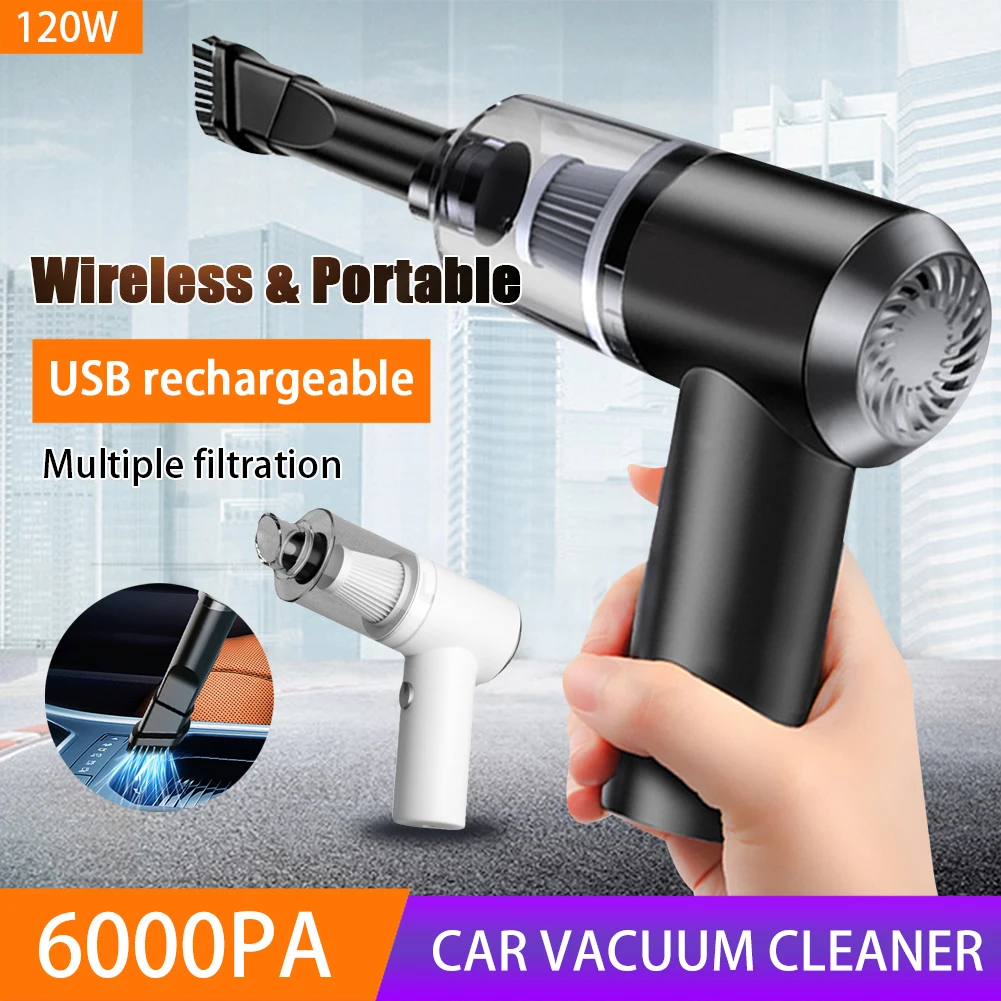 120W Wireless Car Vacuum Cleaner Rechargeable 6000PA Portable Handheld Vacuum Washable Filter with LED Light for Car Home Office