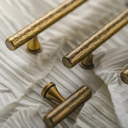 Retro Bronze Handmade Solid Brass Cabinet Door Knobs and Handles Furniture Cupboard Wardrobe Drawer Pull Antique T Bar Handles