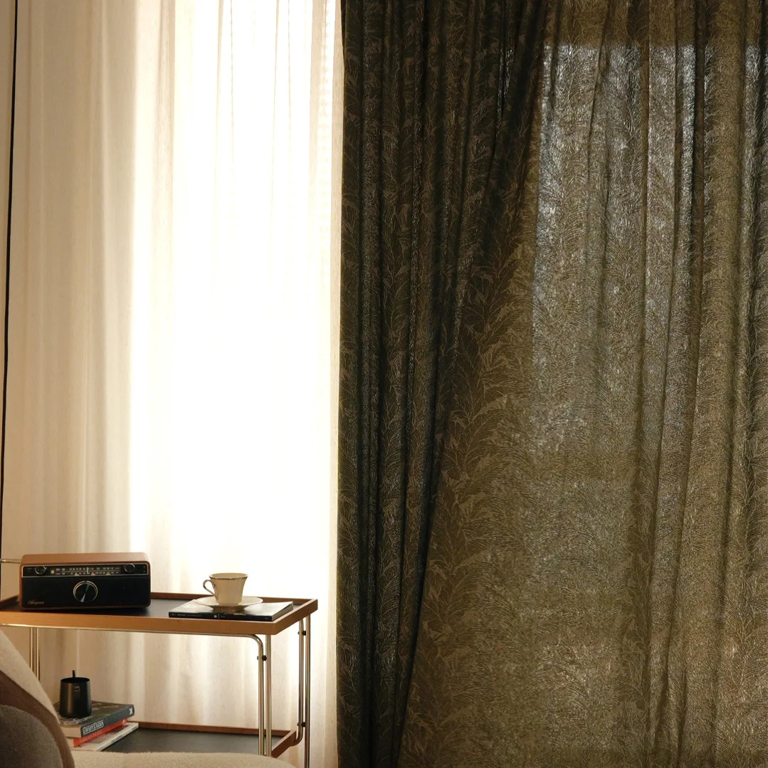 Custom Size Palm Gauze and Cloth Also Gauze Nanyang Mid-century Style Living Room Gauze Curtain Yarn-dyed Jacquard Retro Decor