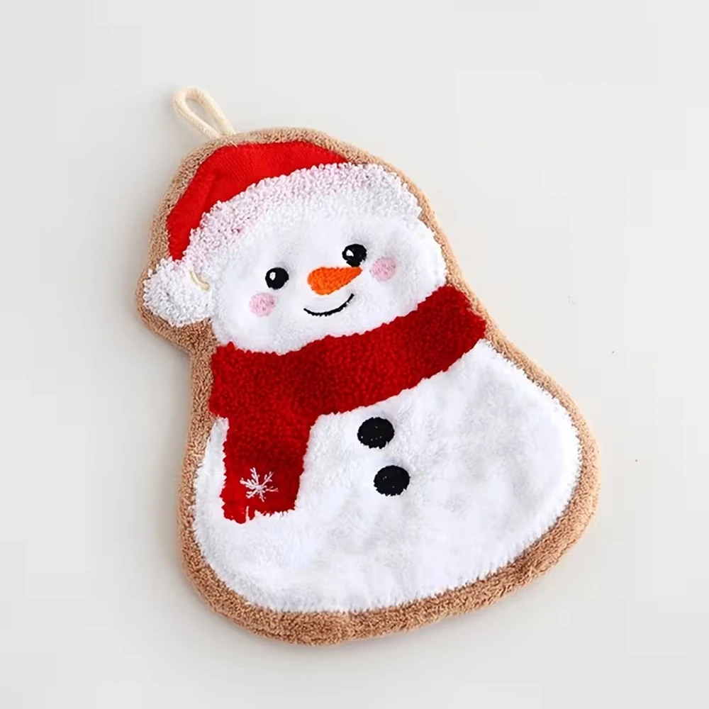 Cute Christmas Hanging Towel, Soft Coral Fleece Quick-Drying Hand Towel, Santa Claus, Snowman, Reindeer, Christmas Tree, House Decorative Towel, Suitable for Bathroom, Kitchen, Holiday Home Decoration, and Christmas Gifts