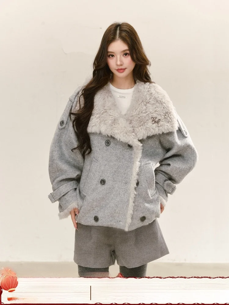 

ELEVEN SP Women's ort Fur Coat Korean Sle Warmth Guaranteed ey Color Thiened Winter Outerwear Faionable Lady's Jaet