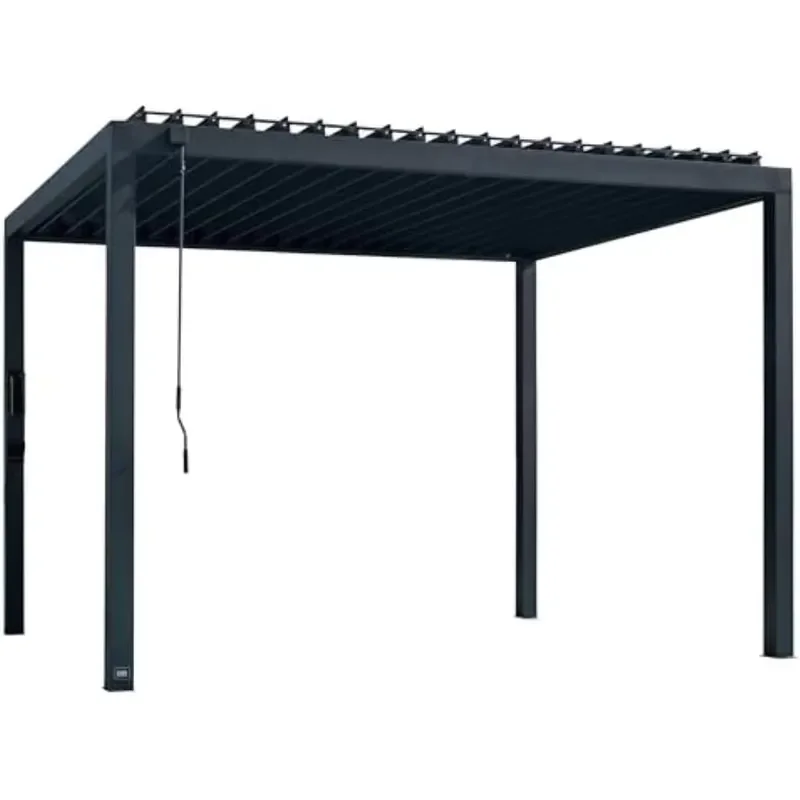 12' x 10' Aluminum Louvered Pergola Kit with Adjustable Roof, Shade, High-Wind Rating, Gutter System for Outdoor Patio,