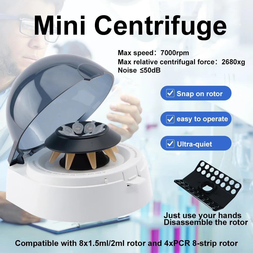Mini Centrifuge 7000rpm High Speed Microcentrifuge Lab PCR Centrifuge Machine for Plasma Blood Collection Tube AC 100-240V