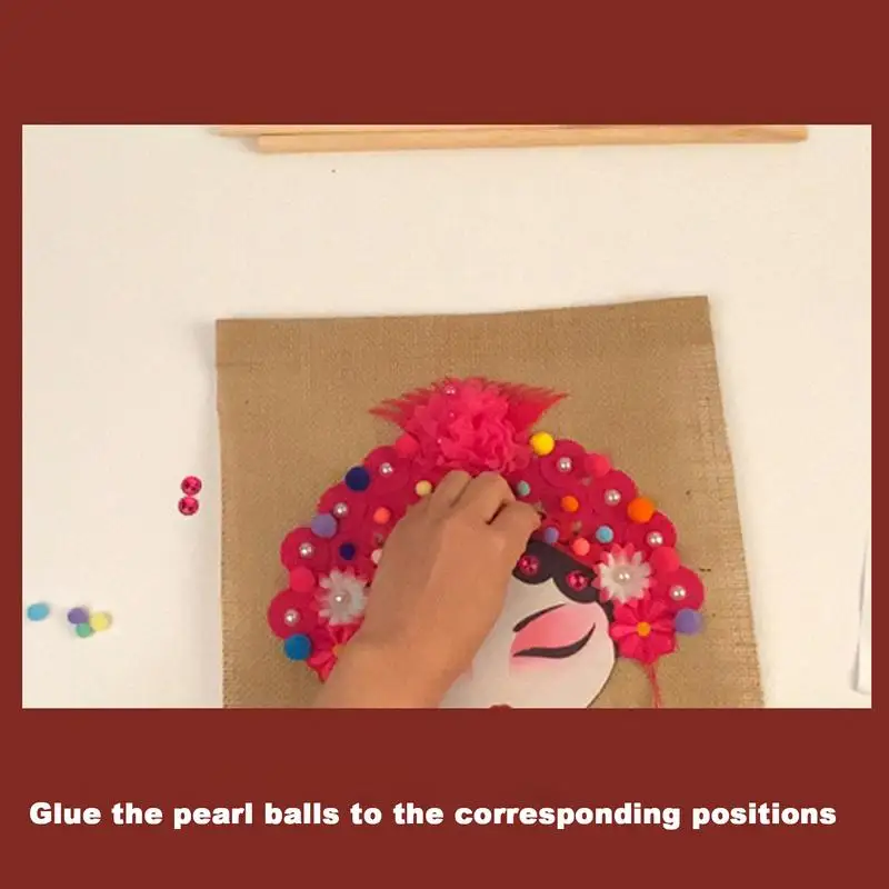 Flower Girl Face Craft Set Peking Operas Design Linen Peking Operas Face Hand-Made Hang Pastiche Material Kit For Kids Boys
