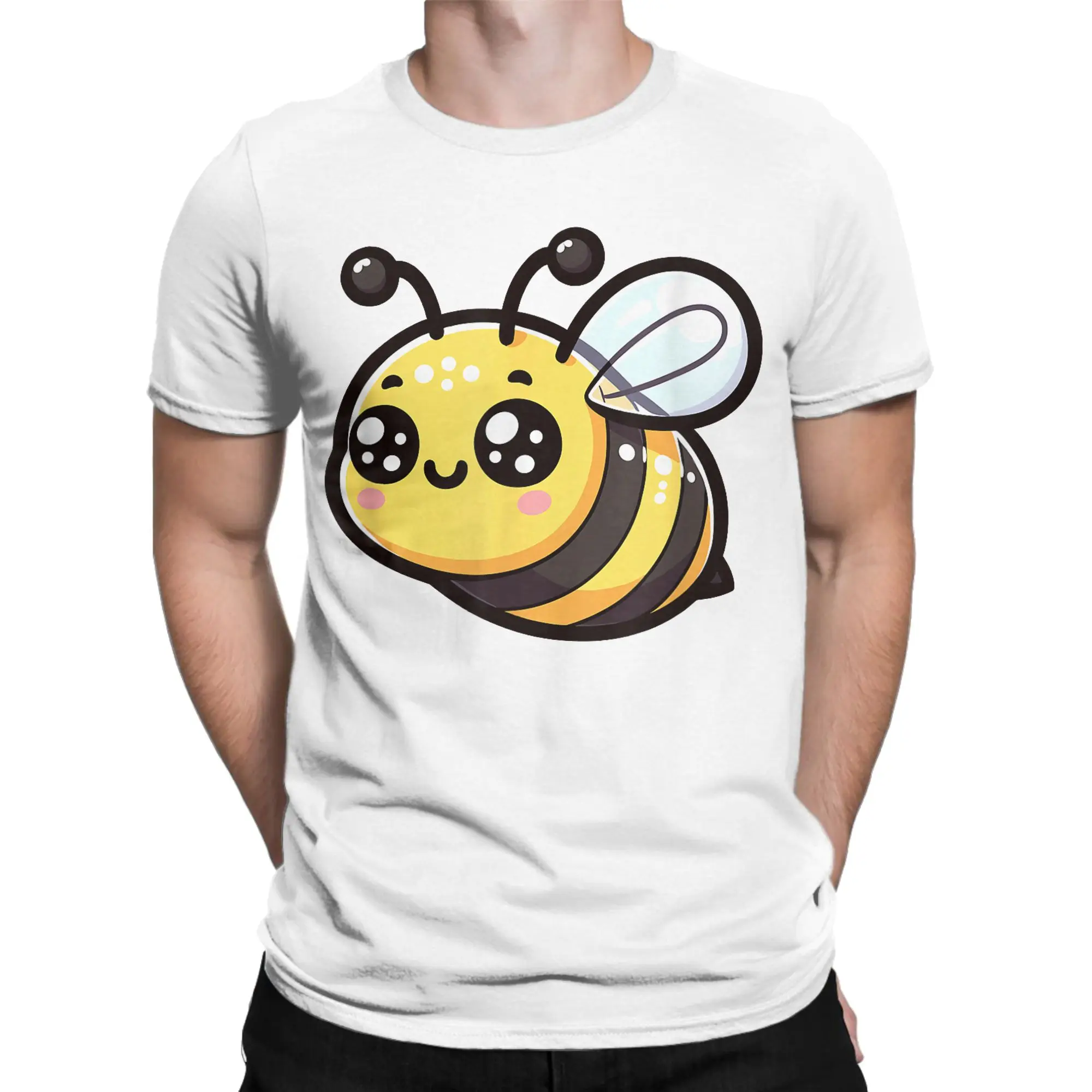 Joyful Cartoon Bee Cute Adorable Yellow Black T-Shirt Men  Aesthetic T-Shirts Summer O Neck Fashion Tee Shirt Oversized Clothes