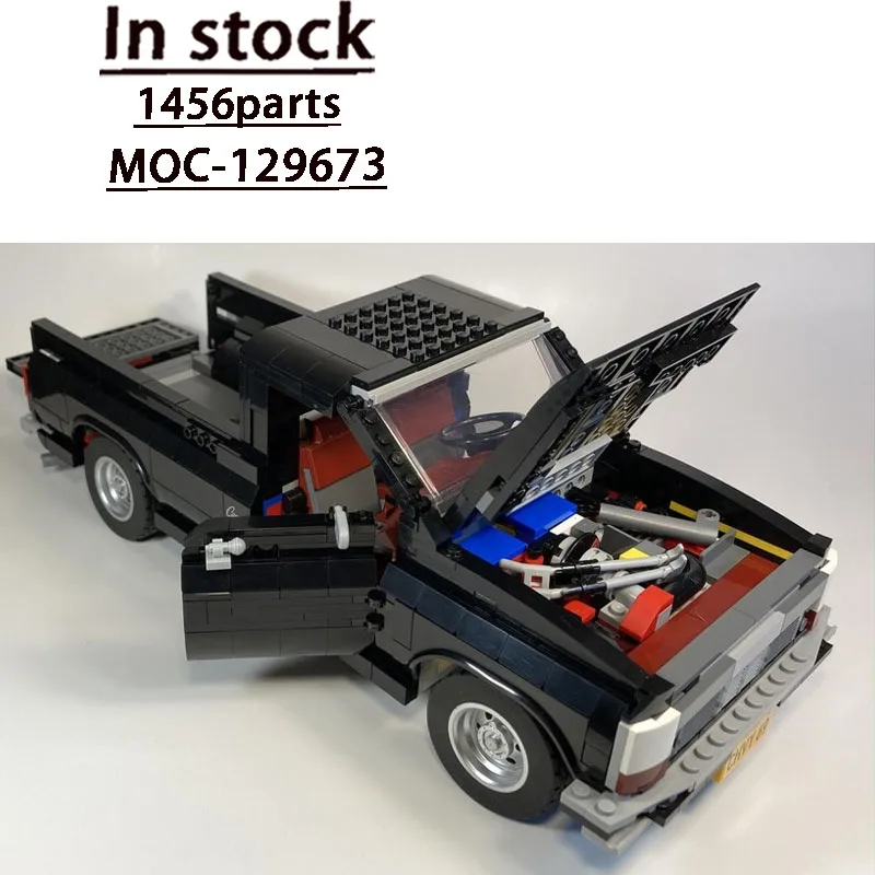 Outdoor Traffic Building Blocks MOC-129673 Black Cargo Transport Flatbed Trailer 1456 Parts Birthday Custom Christmas Toy Gift