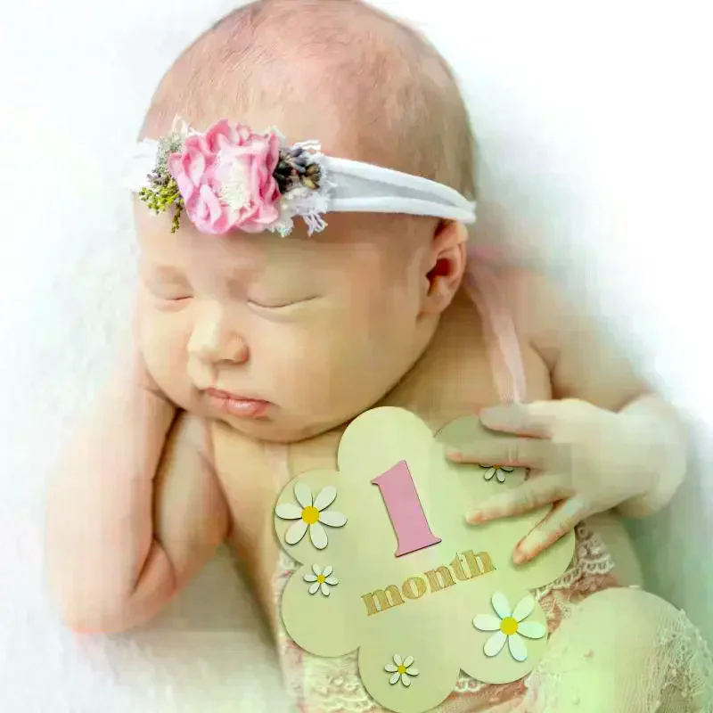 

Деревянные детские ежемесячные вехи карты цветы двухсторонние цифры месяц для девочек и мальчиков реквизит для фотосъемки новорожденных аксессуары