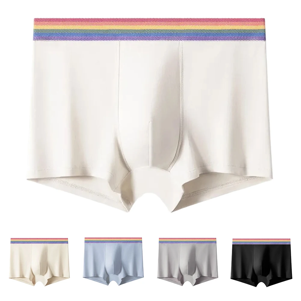 メンズコットンソフトボクサーパンツ - U凸ポーチ付きミッドウエストトランクス、速乾性と快適な下着
