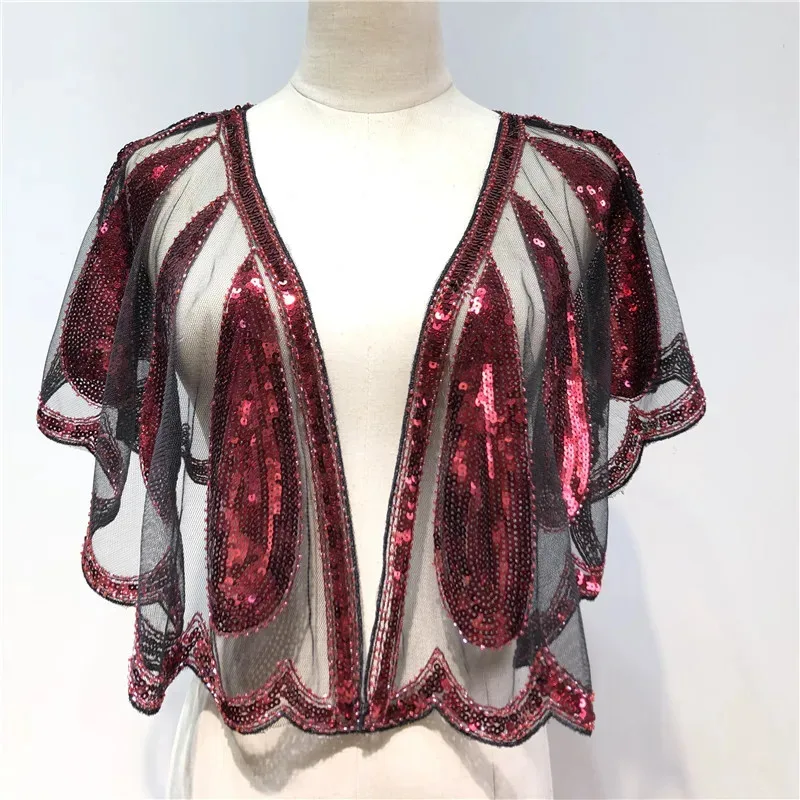 

XT8Women's 1920s Beaded Sequin Deco Evening Cape Bolero Flapper Cover Up Gatsby Themed And Wedding Party Shawl EveninXT6@!