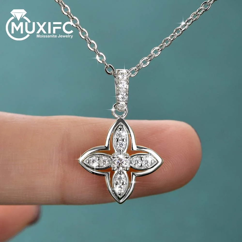 

MUXIFC Fashion Flower All Moissanite Pendant Necklaces for Women D Color Lab Diamond With GRA Copper Fine Jewelry Gifts
