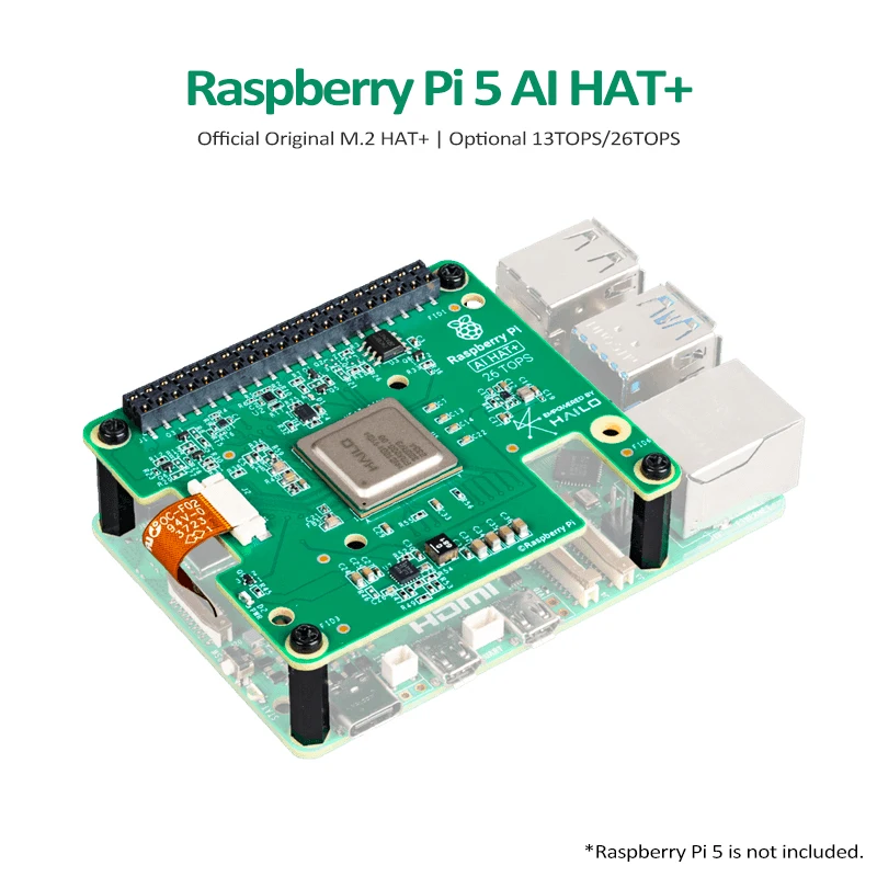 Official Original Raspberry Pi 5 AI HAT+ Hailo8 13TOPS/26TOPS Model Optional PCIe M.2  Raspberry Pi 5