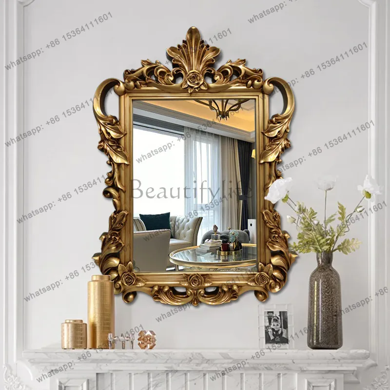 Decorative mirror French three-dimensional carved picture frame retro porch makeup mirror