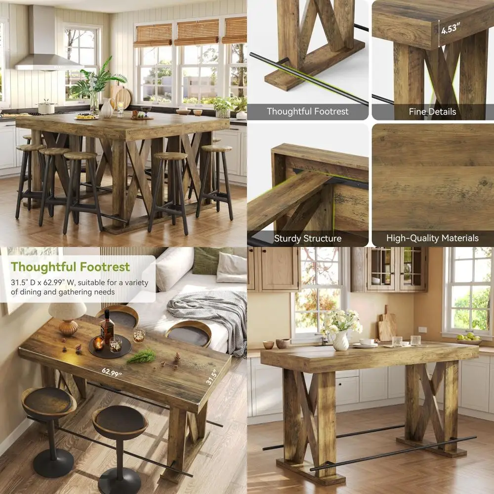 

Прочный промышленный барный стол 63 Heavy-Duty с металлической подставкой для ног, подходит для кухни, паба, столовой и домашнего бара (цвет мокко)