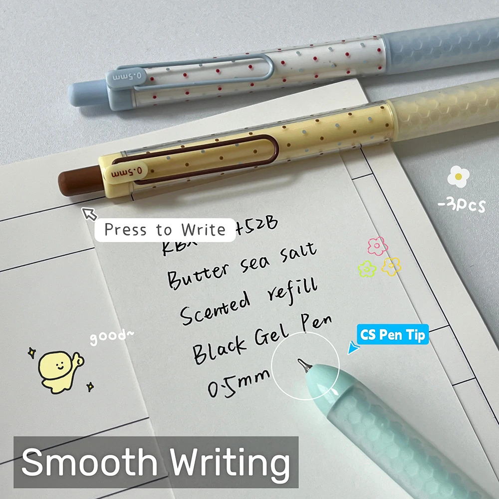 3Pcs Fun Scented Gel Pen Set 0.5mm Simple Polka Dot Quick-Dry Pen Creative Black Pen For Study & Office Use