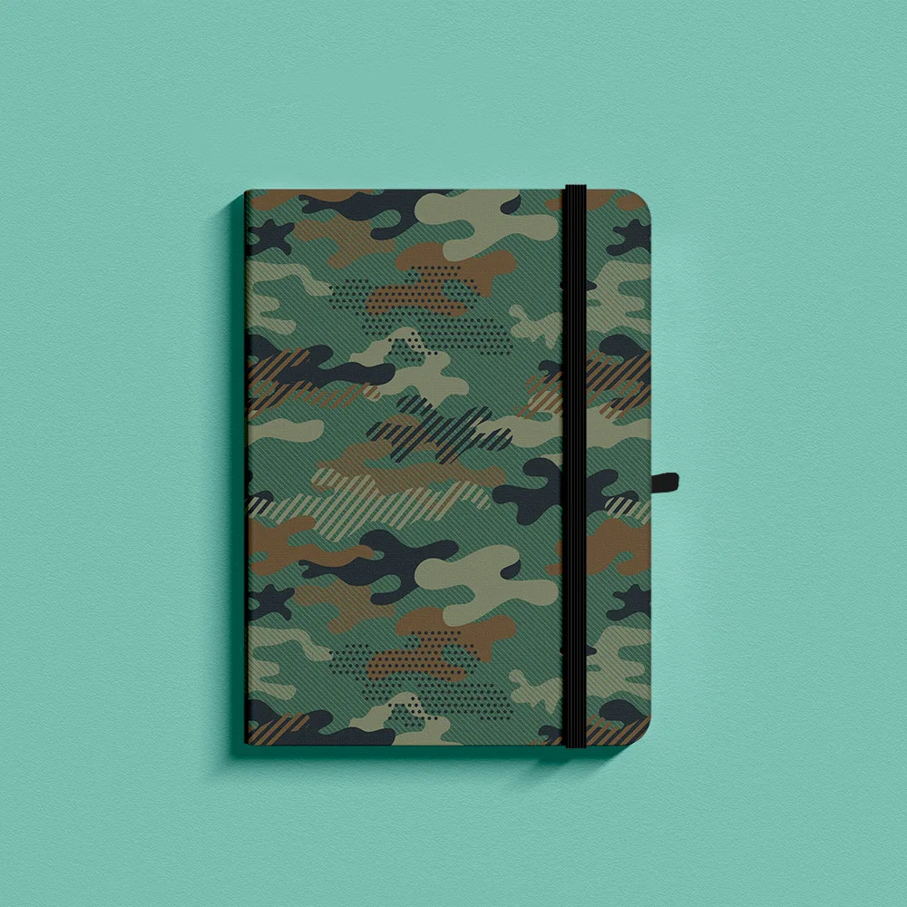 Camouflage Bullet Dotted Journal 160gsm Thick Paper Elastic Band Inner Pocket B6 Hard Cover Notebook