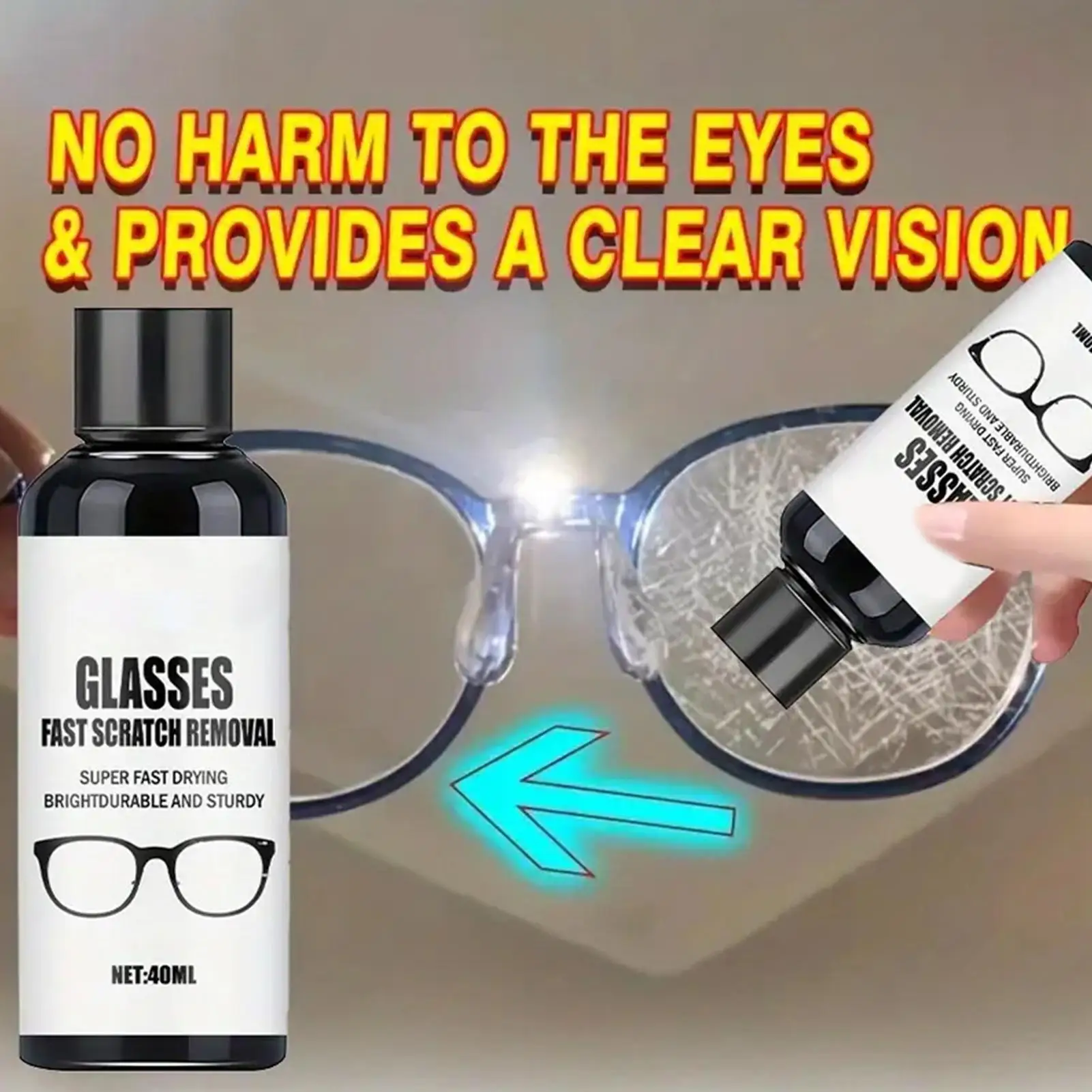 40ml Lens Scratch & Yellowing Removal Cream, Long-Lasting Repair with Sponge, Restorer for Glasses Sunglasses Resin Lenses