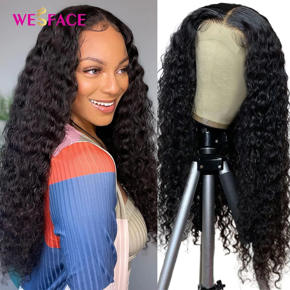 

HD Transparent 4x4 Lace Closure Kinky Curly Wigs For Black Women Brazilian Remy Pre Plucked Water Wave Human Hair Wigs Remy