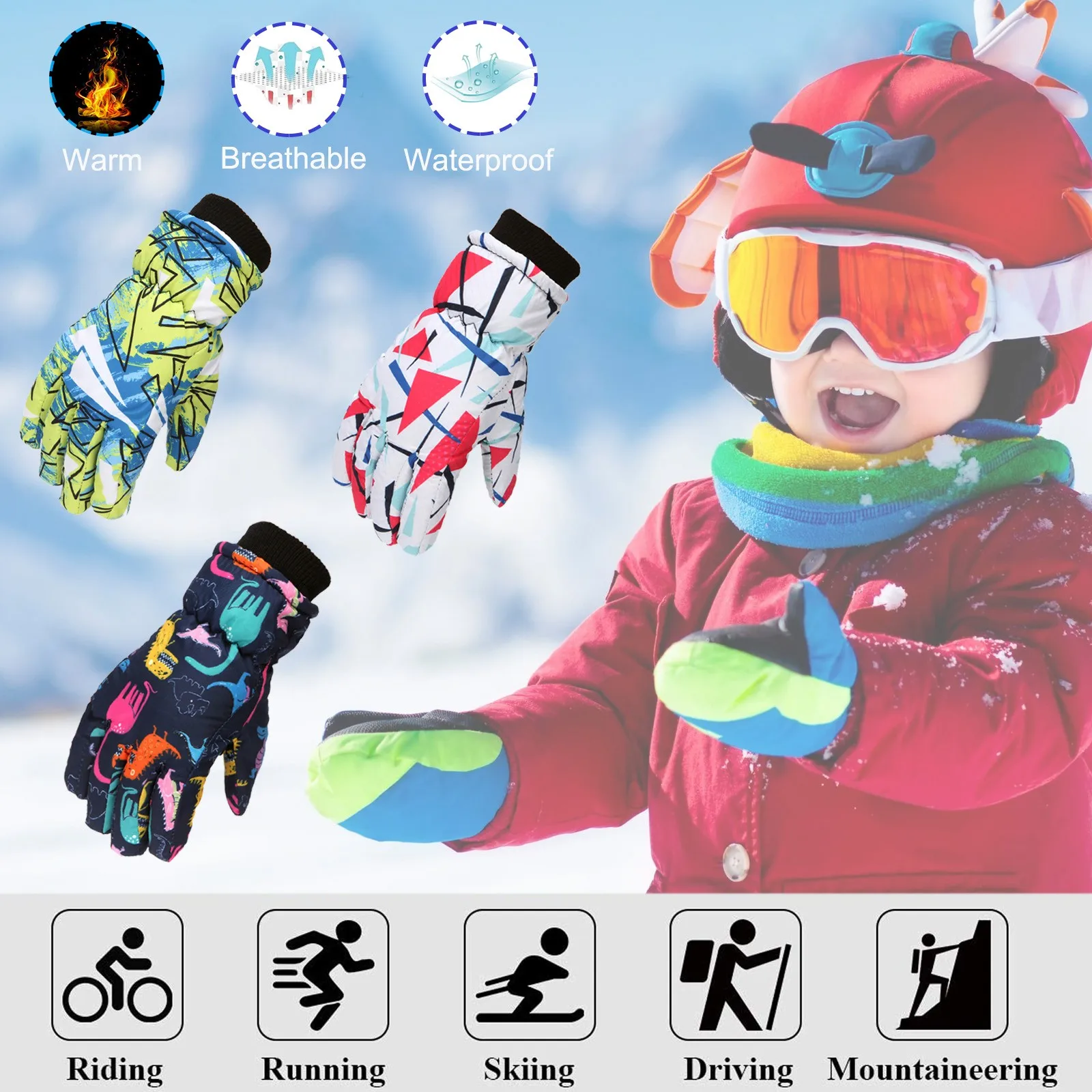 Gloves Snow M/L Outdoor Skating Kids Ski Snowboarding Ski Gloves Girls Bulk Mittens for Kids Boy Apparel Cymbal Gloves Marching