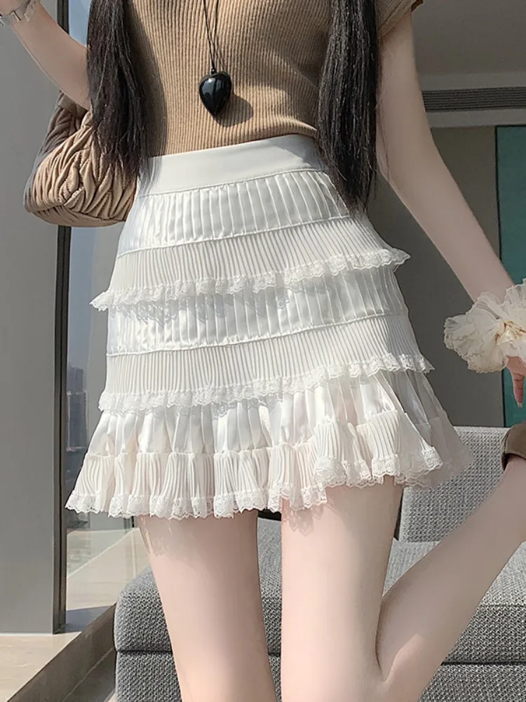 

Белая пышная юбка-полусолнце в балетном стиле для женщин, летняя, милая, с высокой талией, А-силуэт, короткая, с защитой от просвечивания