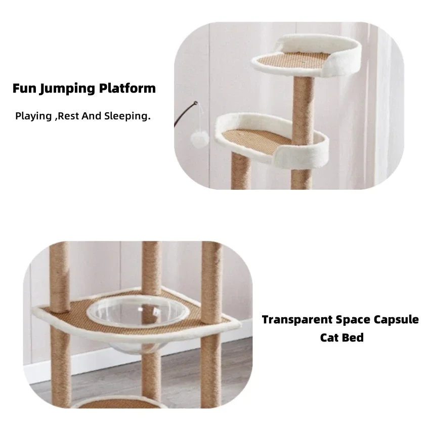 4 طبقات خشبية شجرة القط بيت الروطان حصيرة برج القط مع حبل السيزال أعمدة خدش القطط #4