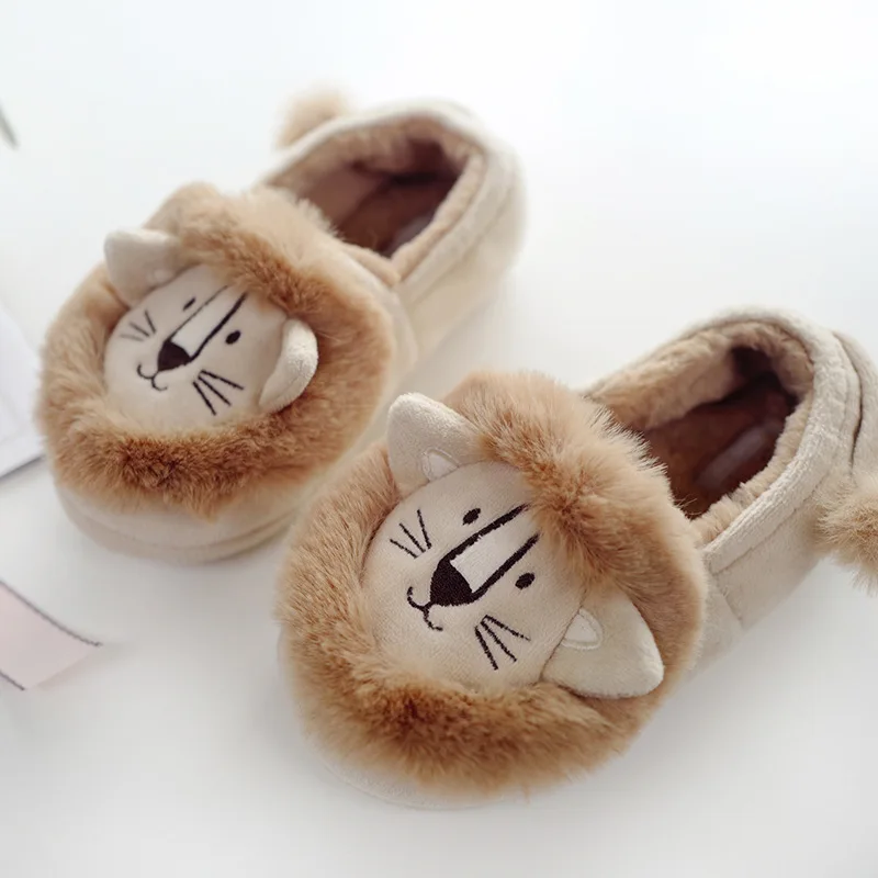 Winter Slippers Thickened Warm Anti Slip Cartoon Brown Lion Shoes Women Cute Cartoon Indoor Home Cotton Slippers сандали женские