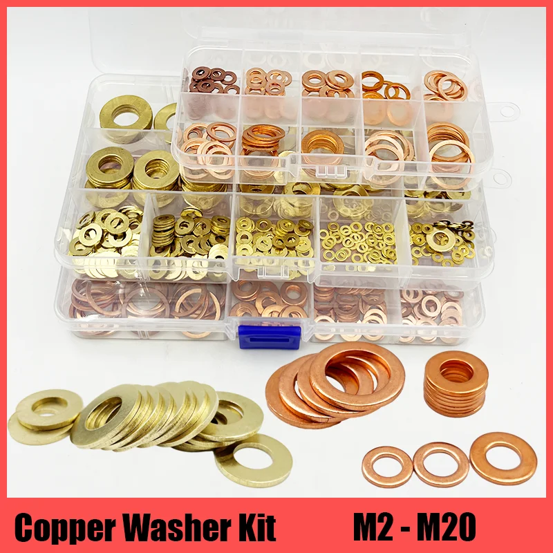 Solid Pure Copper Flat Washer Brass Boat Crush Washer Sealing Ring Copper Oil Plug Washer Metal Retaining O Ring M2 M3 M4 M6-M20