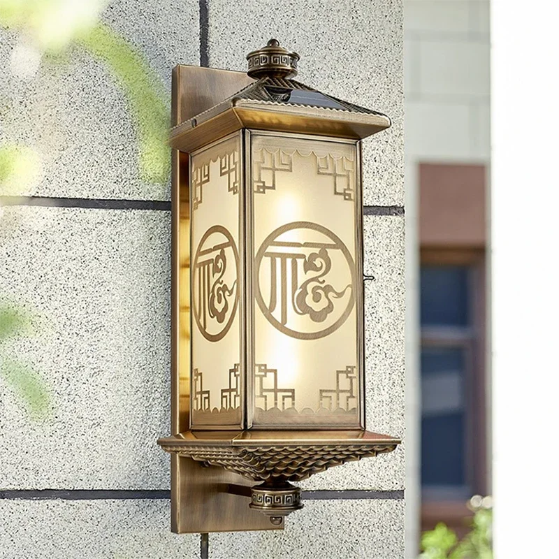 PLLY Contemporary Solar Brass Outdoor Wall Lamps Simplicity Waterproof Creative Balcony Hallway Courtyard Villa Gate Hotel