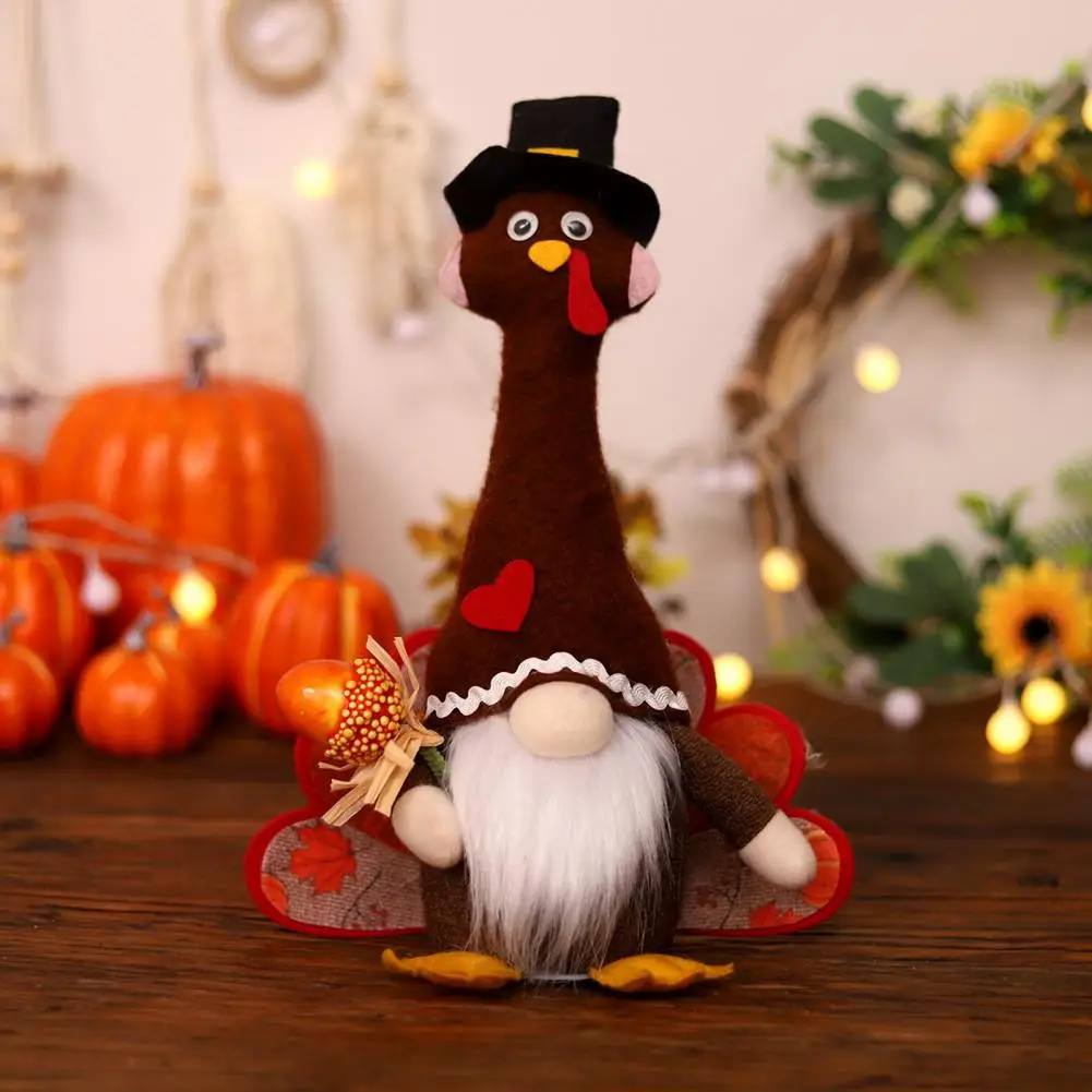 

Joyful Holiday Ornament Thanksgiving Decoration Festive Harvest Decor Glowing Turkey Doll Couple Doll Set Realistic for Party