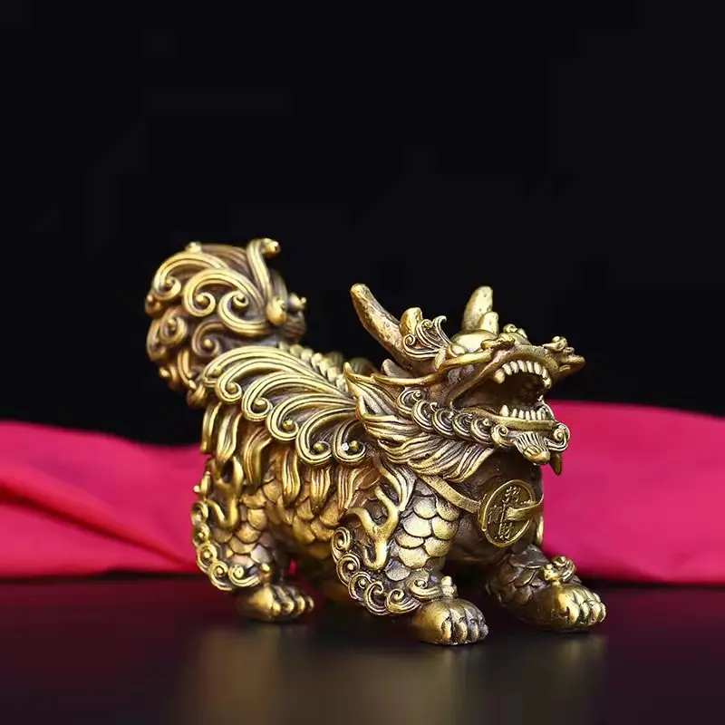 KIRIN Brass Large a Pair of Ornaments Home Study Living Room Desktop Metal Decoration Opening Gift Fire Kirin